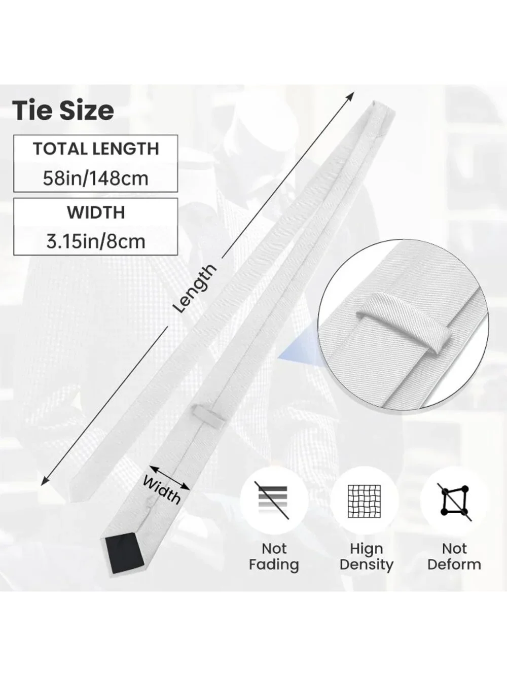 Men's White Twill Diagonal Textured Silk Formal Necktie For Business Dress